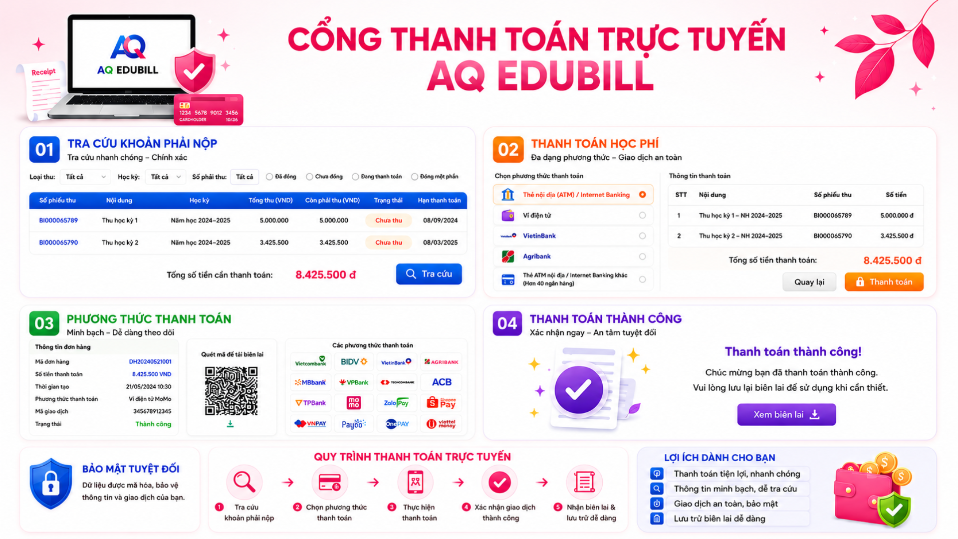 Mùa nhập học 2026: AQ EduBill kết nối thanh toán học phí trực tuyến